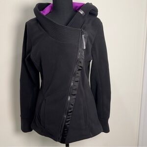 Mondetta Women’s Black Fleece Zip Up Jacket with Bright Purple Lining Size Small